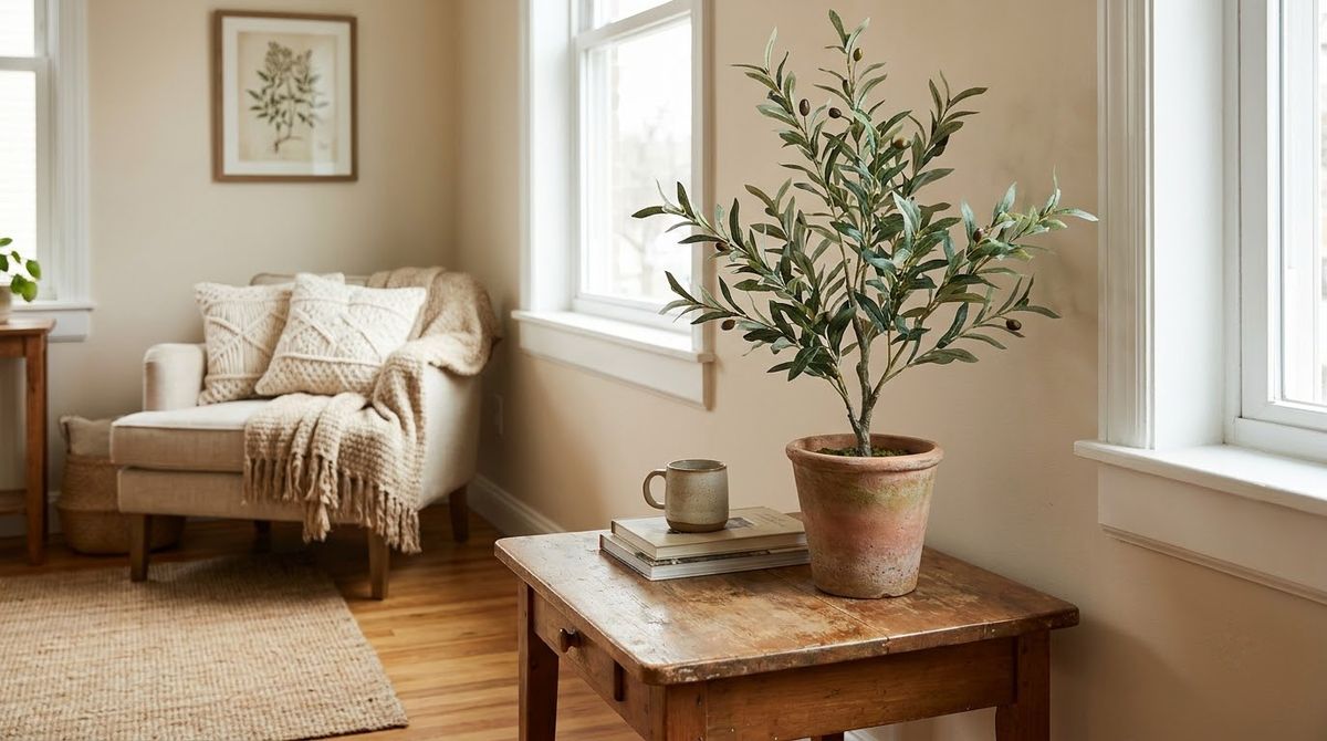 Olive Branch in a Terracotta Pot: boho christmas decor idea Olive Branch in a Terracotta Pot: boho christmas decor idea