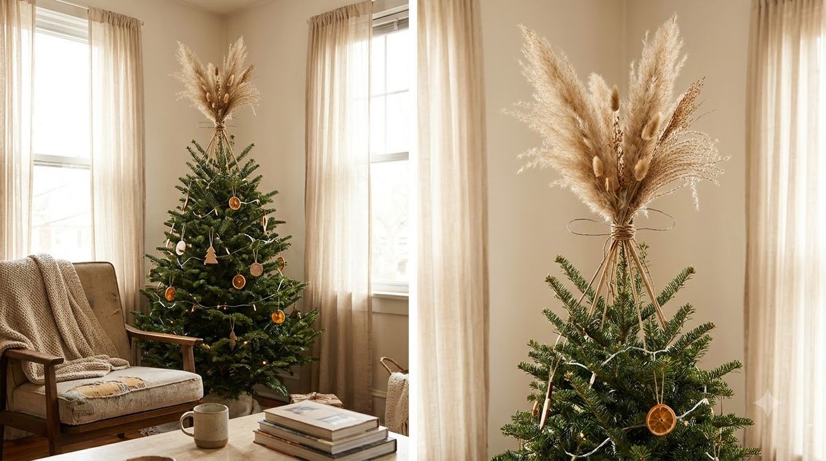Pampas or Dried Grass Tree Topper: boho christmas decor idea Pampas or Dried Grass Tree Topper: boho christmas decor idea