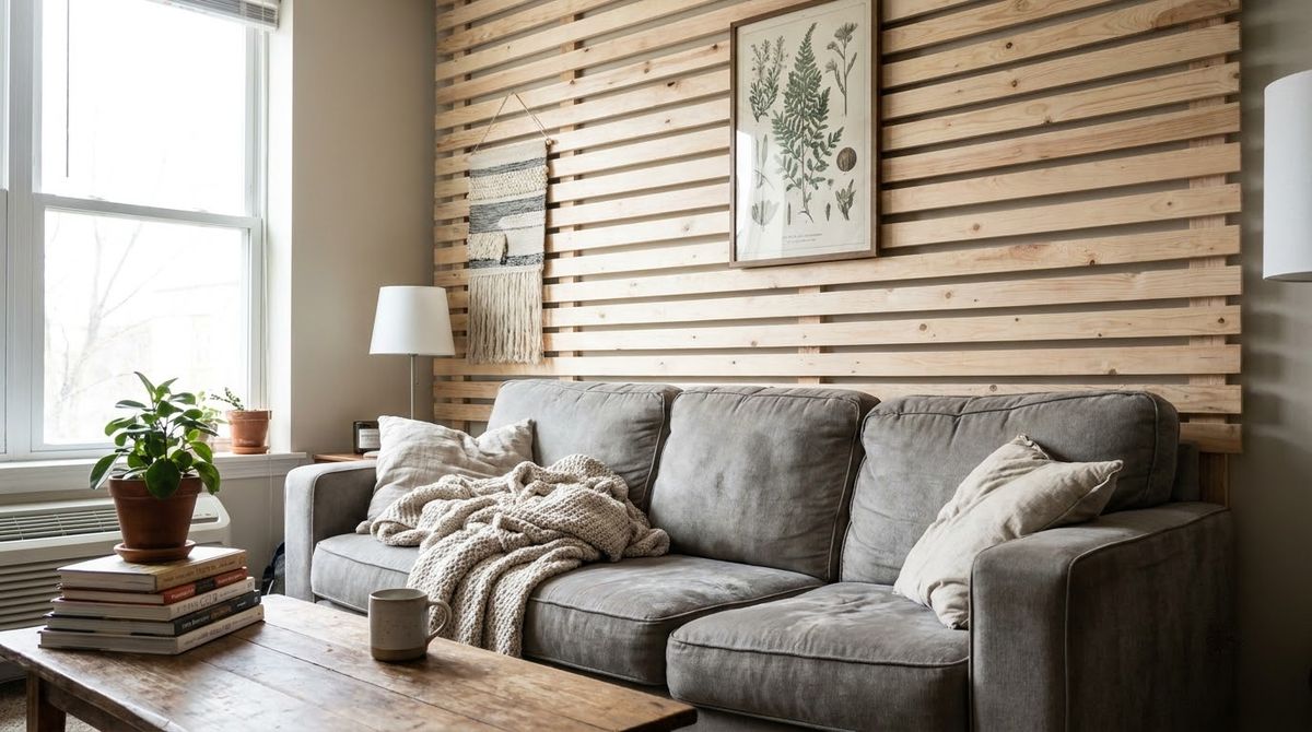 Slat Panels Behind the Sofa: living room wall decor ideas idea