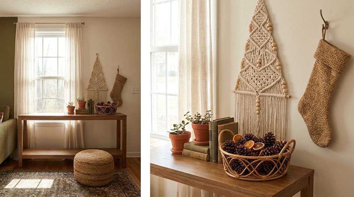 Macrame, Rattan and Woven Touches: boho christmas decor Macrame, Rattan and Woven Touches: boho christmas decor