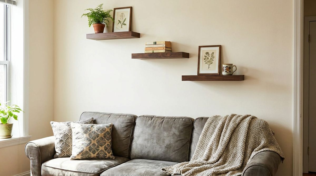 Three Mini Shelves in a Stagger: living room wall decor ideas idea