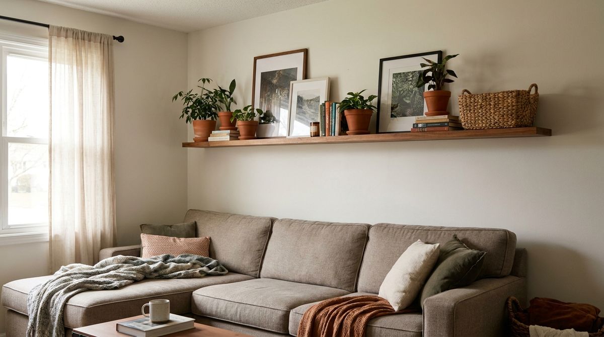 A 75-Inch Shelf for Wide Walls: living room wall decor ideas idea
