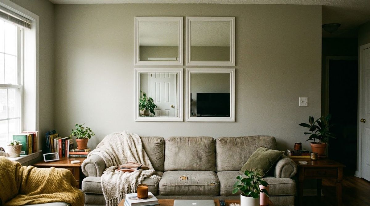 A Grid of Mirror Squares: living room wall decor ideas idea