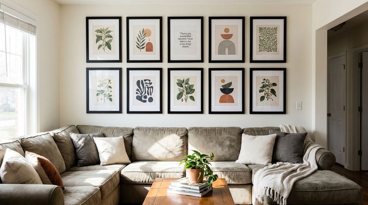 A Nine-Picture Wall Set: living room wall decor ideas idea