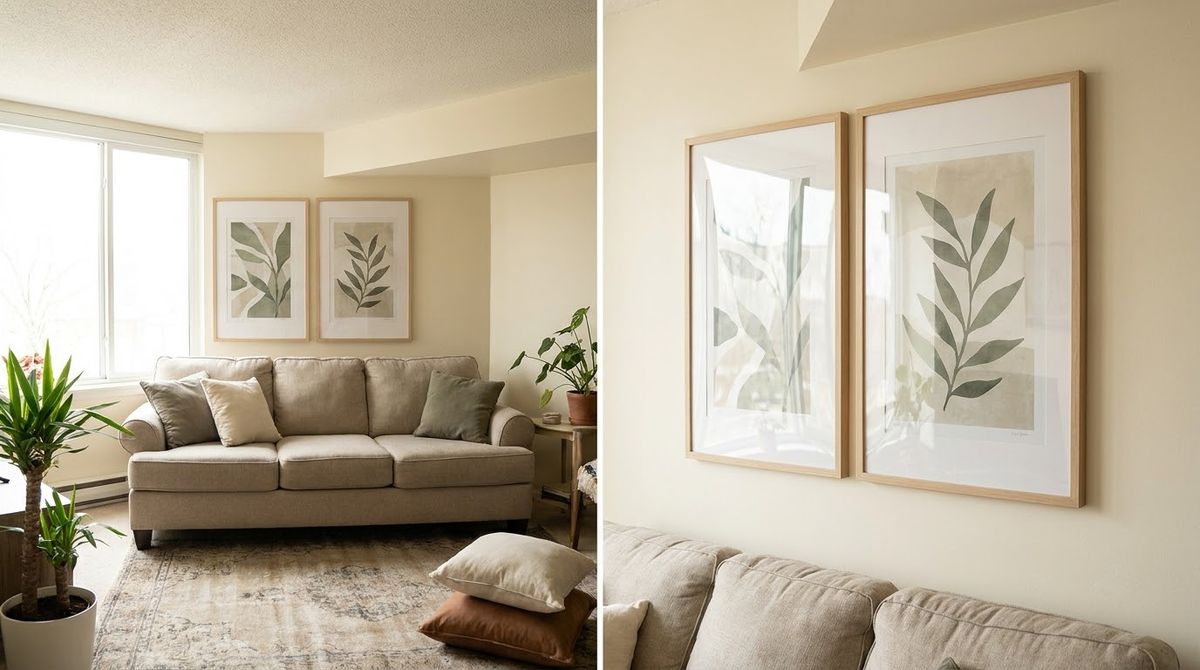 A Vertical Pair of 24x36 Frames: living room wall decor ideas idea