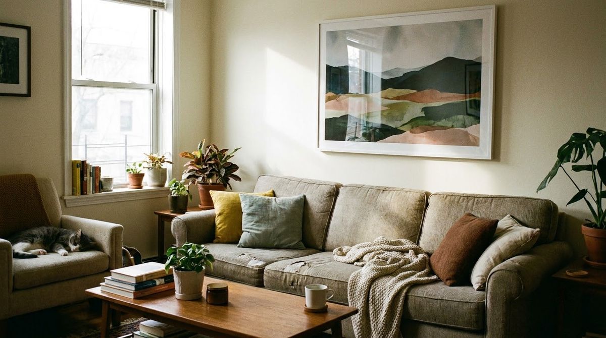 Big Art Above the Sofa: living room wall decor ideas