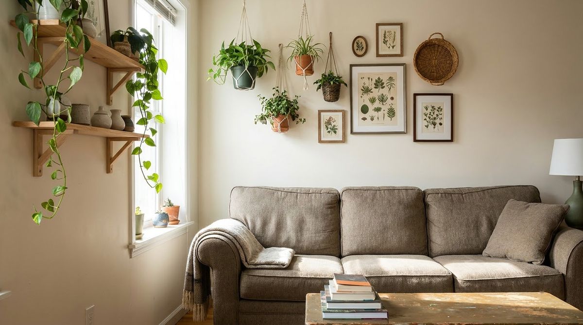 Greenery and Accents: living room wall decor ideas