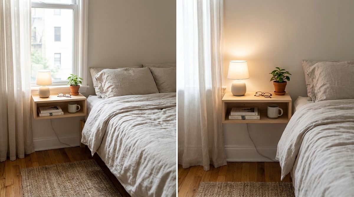 A Floating Shelf as a Nightstand: bedroom wall decor ideas idea A Floating Shelf as a Nightstand: bedroom wall decor ideas idea