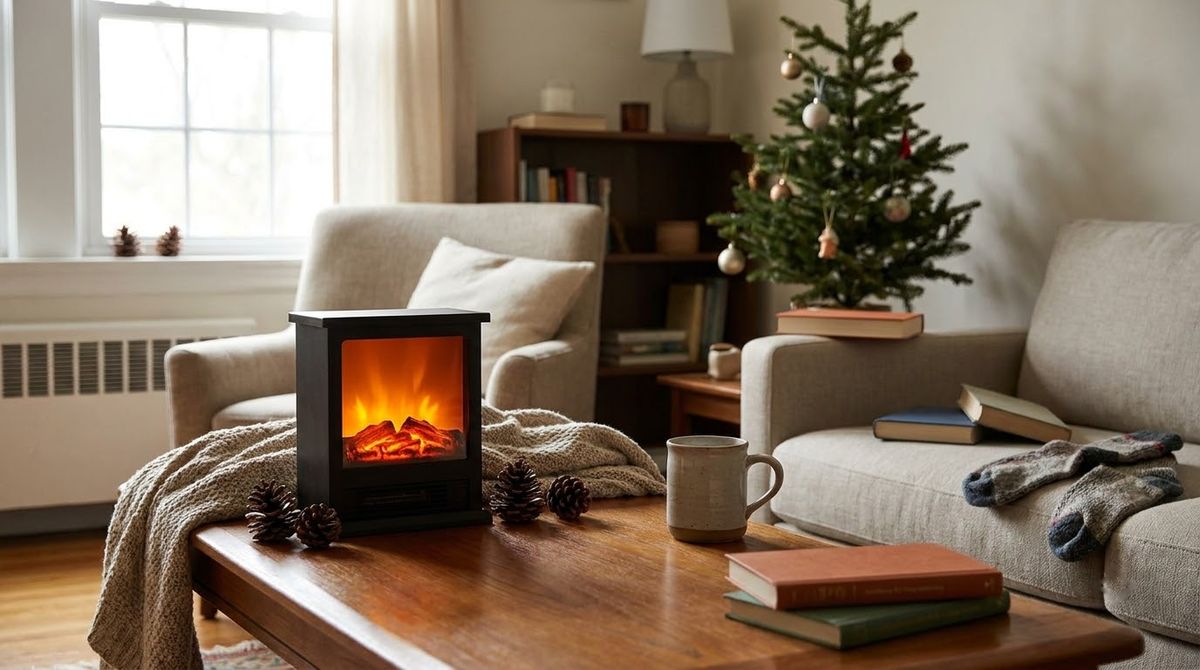 A Tabletop Flameless Fireplace: cozy christmas decor ideas idea A Tabletop Flameless Fireplace: cozy christmas decor ideas idea
