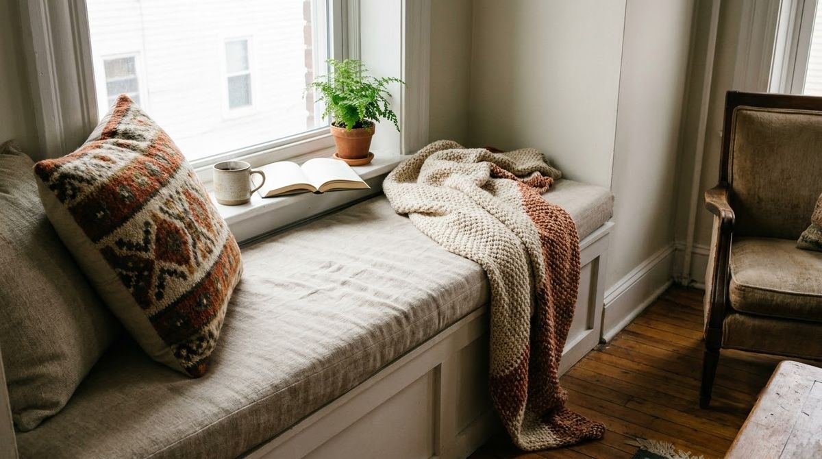 A Cushion Nest at the Window: cozy christmas decor ideas idea A Cushion Nest at the Window: cozy christmas decor ideas idea