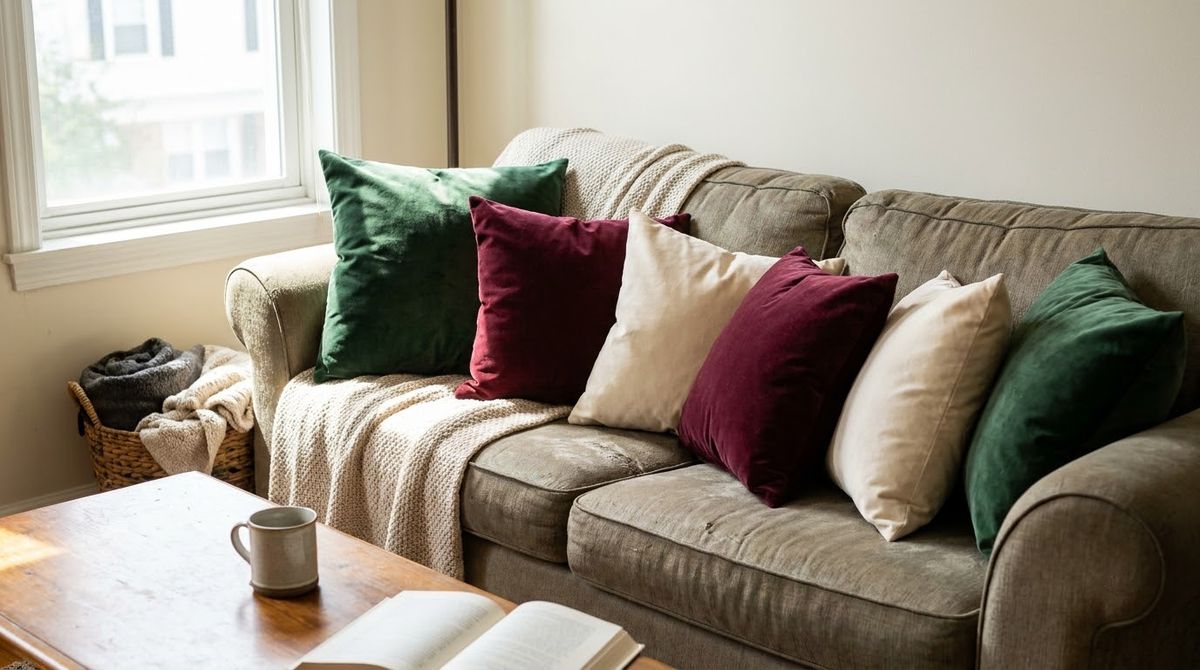 Velvet Pillow Covers in Deep Tones: cozy christmas decor ideas idea Velvet Pillow Covers in Deep Tones: cozy christmas decor ideas idea