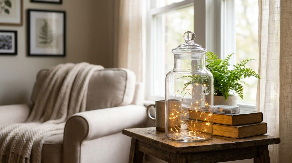 Lights Inside a Glass Vase or Lantern: cozy christmas decor ideas idea Lights Inside a Glass Vase or Lantern: cozy christmas decor ideas idea