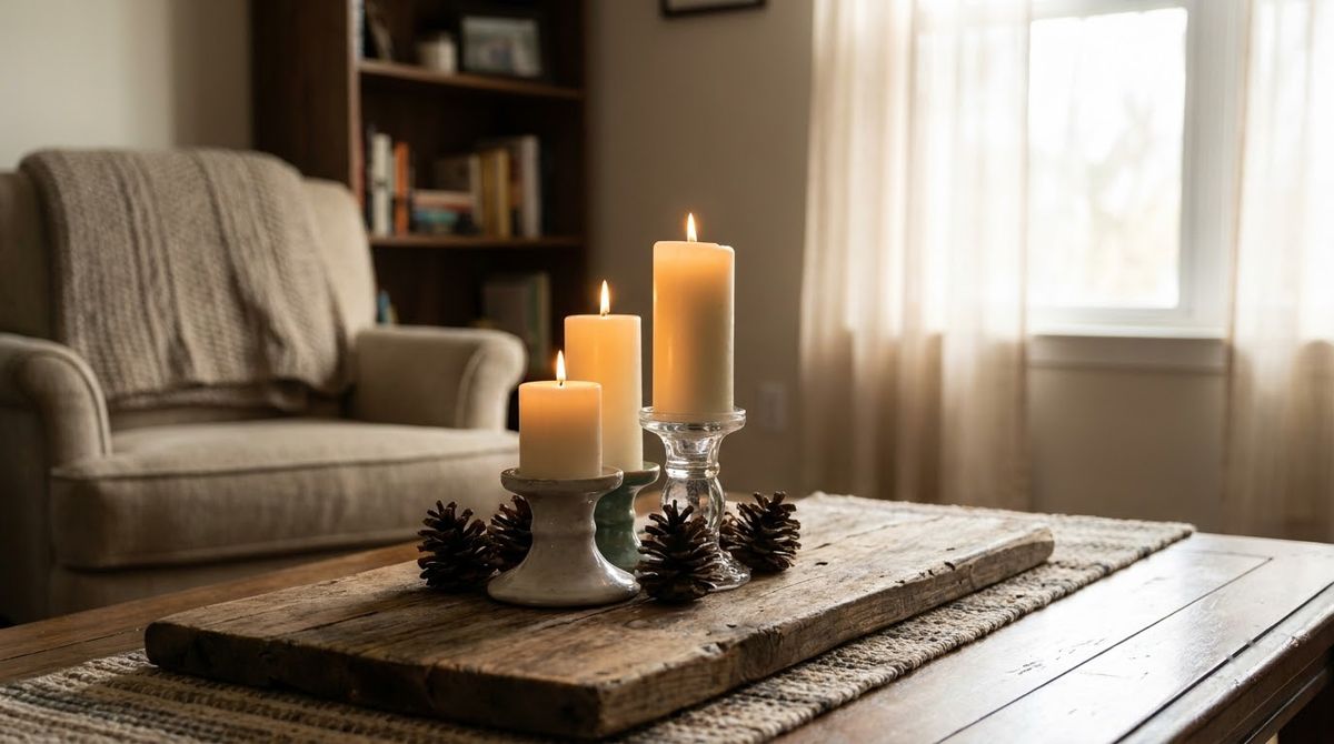 A Trio of Candles in Mixed Heights: cozy christmas decor ideas idea A Trio of Candles in Mixed Heights: cozy christmas decor ideas idea