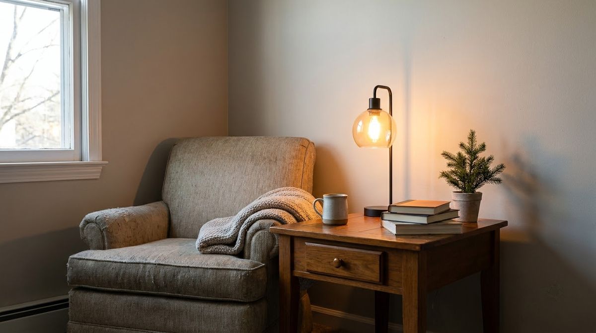 A Table Lamp With a 2700K Bulb: cozy christmas decor ideas idea A Table Lamp With a 2700K Bulb: cozy christmas decor ideas idea