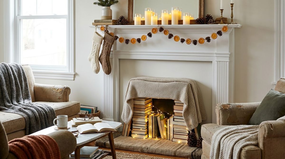 Cozy Mantel and Faux Fireplace Ideas: cozy christmas decor ideas Cozy Mantel and Faux Fireplace Ideas: cozy christmas decor ideas