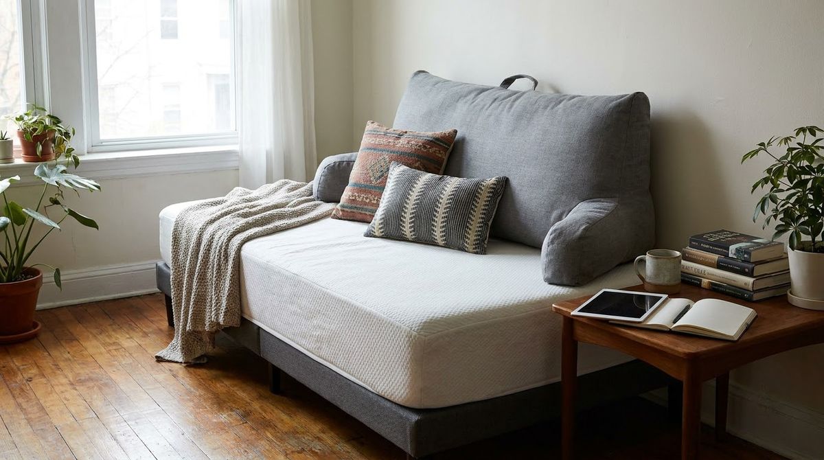 Use a Bed Rest Pillow as a Sofa Back: dorm room ideas idea Use a Bed Rest Pillow as a Sofa Back: dorm room ideas idea