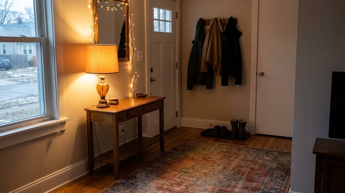 A Warm Lamp or Timed Lights: christmas front door ideas idea