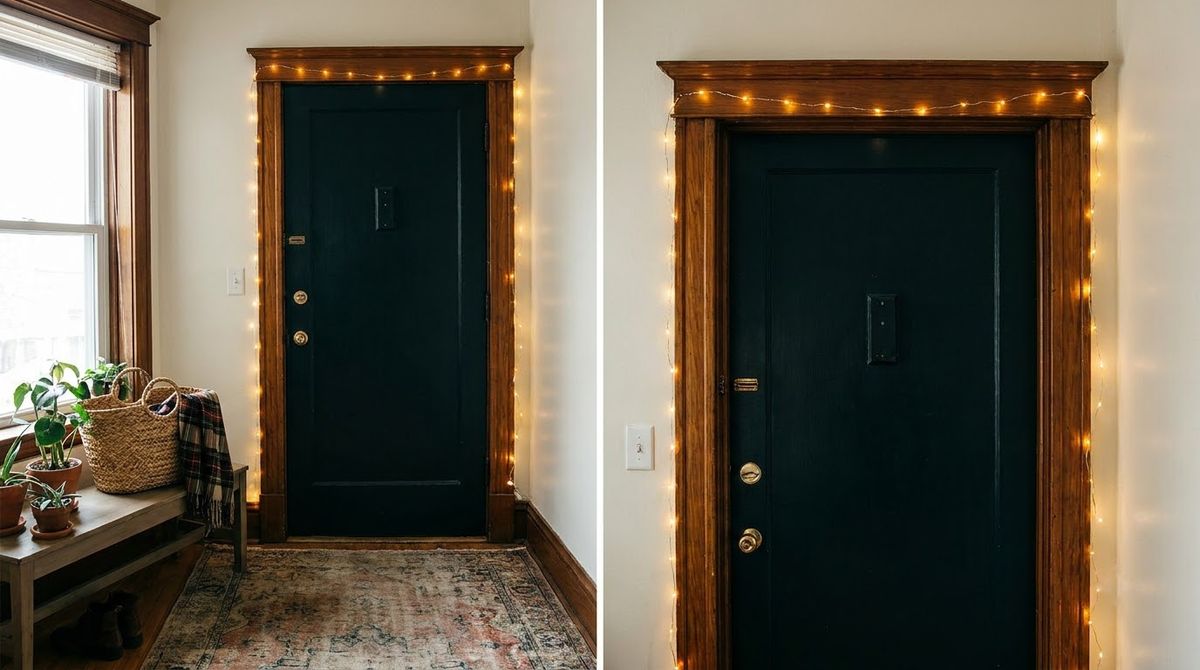 Lights Around the Frame on the Inside: christmas front door ideas idea