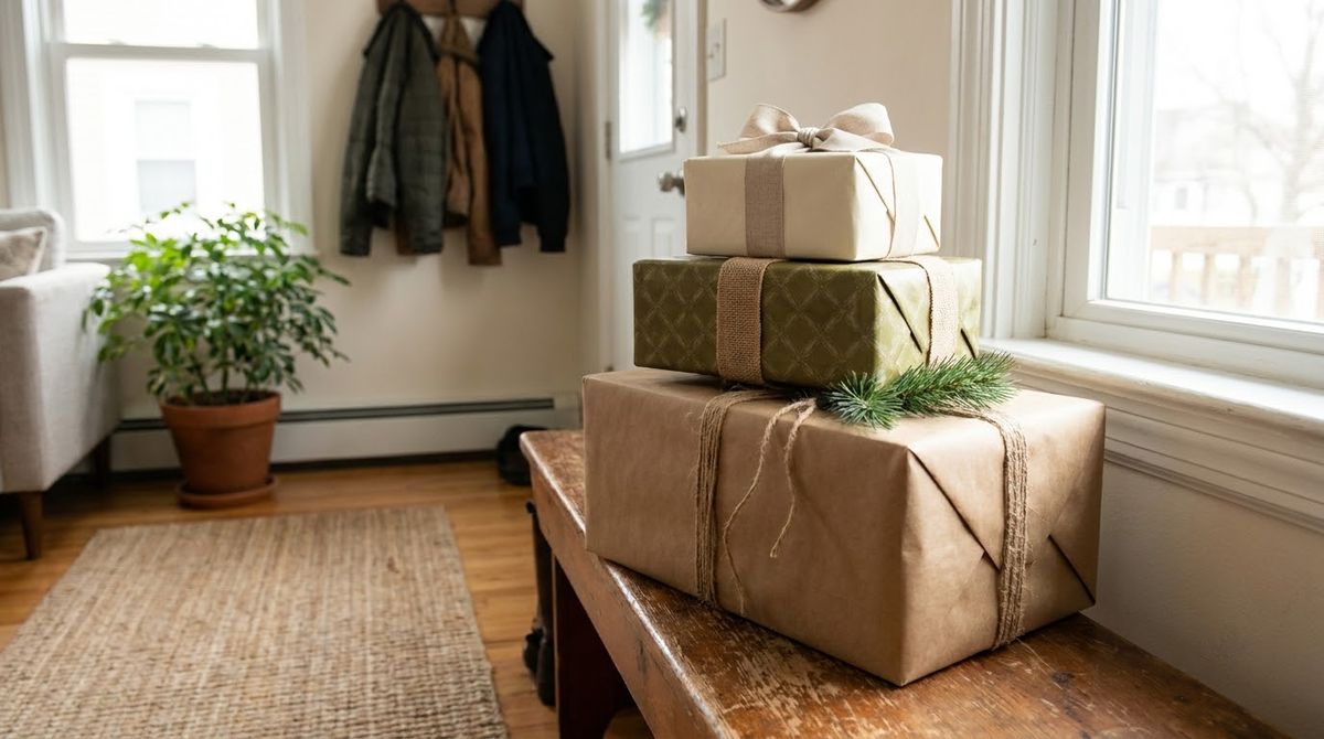 Stacked Faux Gift Boxes: christmas front door ideas idea