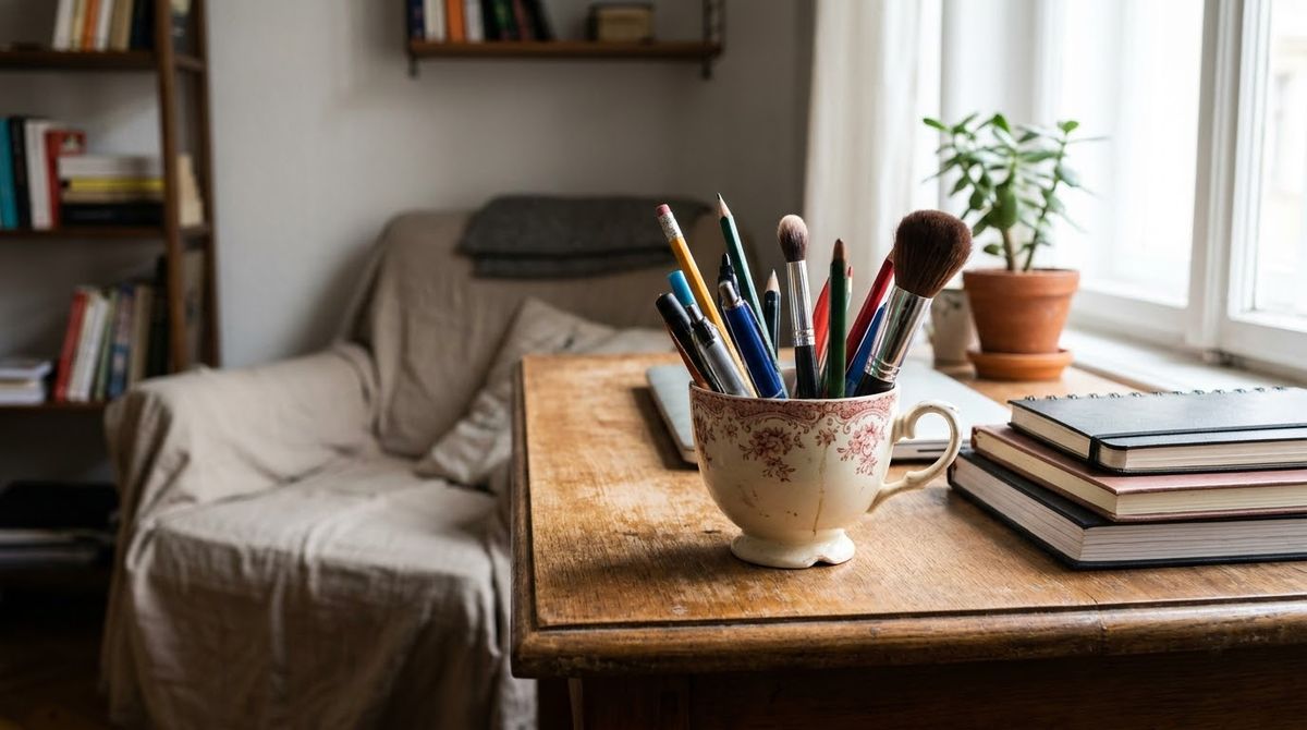 A Teacup as a Pen Holder: aesthetic dorm room ideas idea A Teacup as a Pen Holder: aesthetic dorm room ideas idea