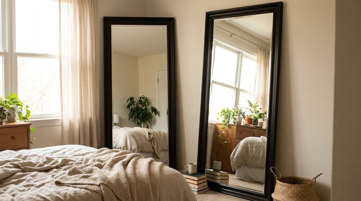 A Leaning Mirror Across From the Window: cozy bedroom ideas idea