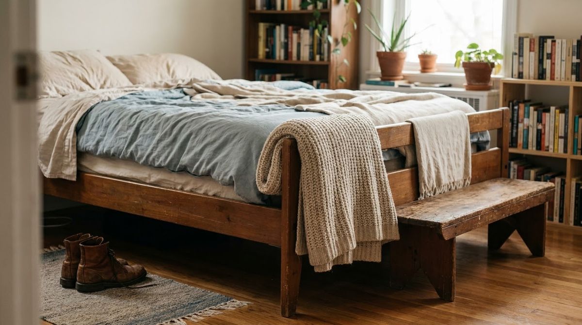 A Bench or Chair With a Folded Throw: cozy bedroom ideas idea