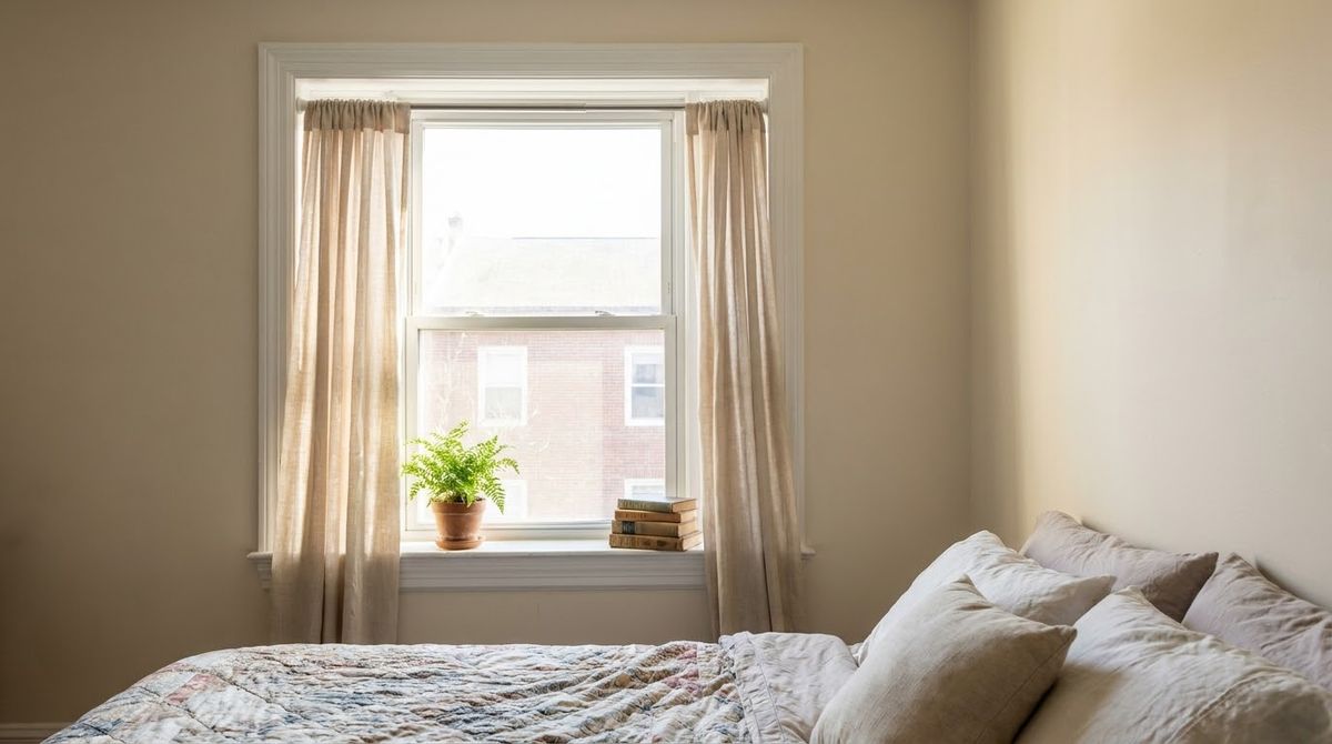 A Tension Rod Inside the Window Frame: cozy bedroom ideas idea