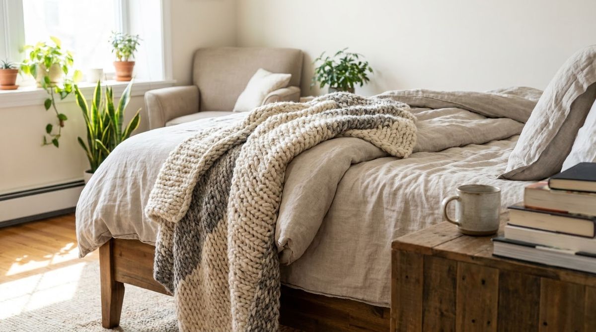 A Chunky Throw at the Corner: cozy bedroom ideas idea