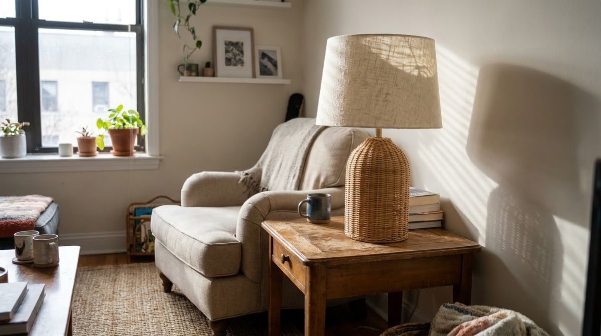 A Woven Table Lamp: boho living room ideas idea