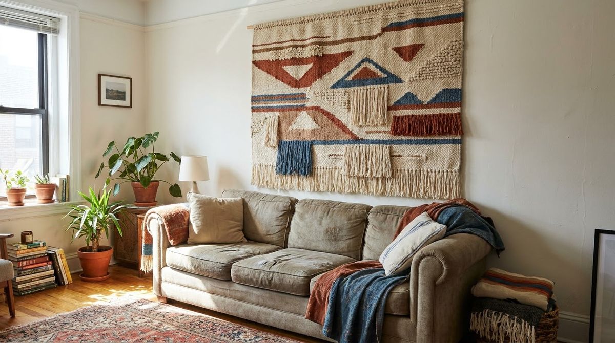 A Woven Wall Hanging: boho living room ideas idea