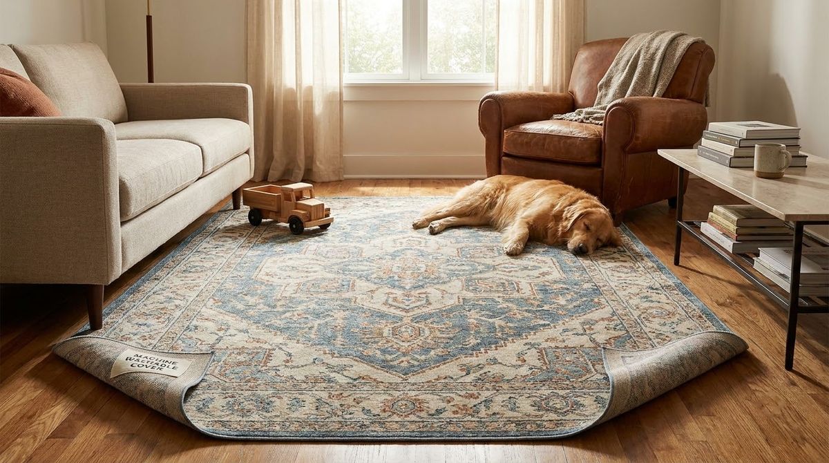 A Washable Boho Rug for Renters and Pets: boho living room ideas idea