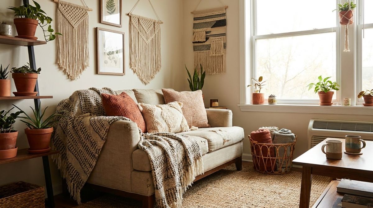Textiles and Walls: boho living room ideas