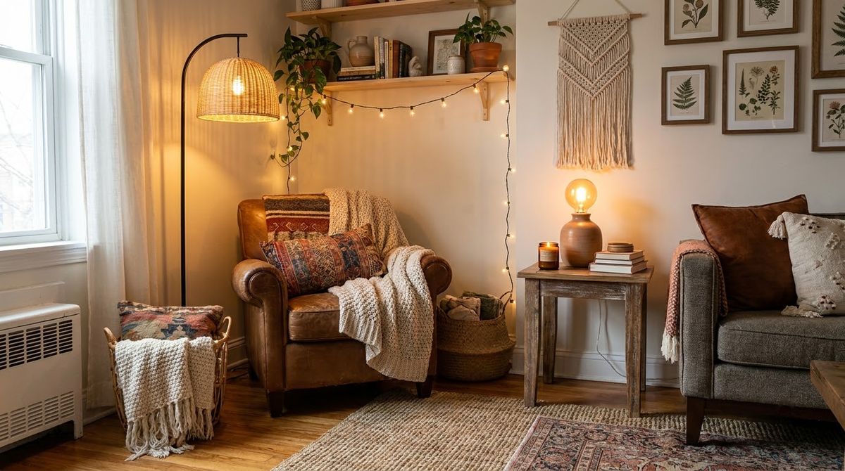Warm, Layered Lighting: boho living room ideas