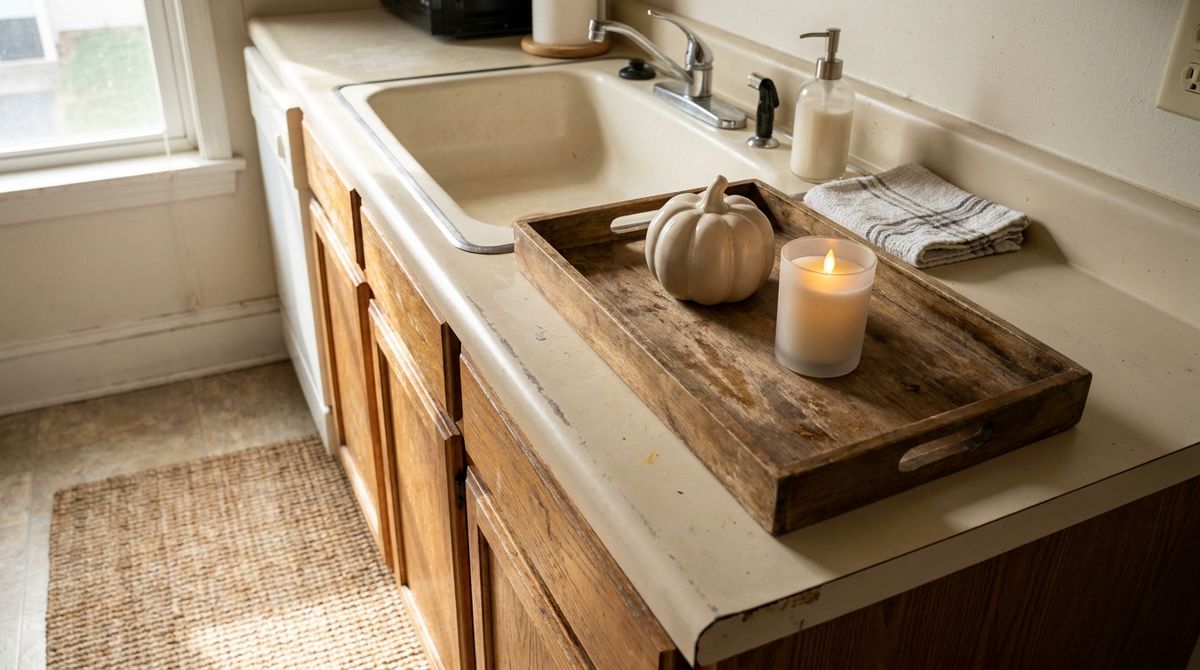 Tray With a Mini Pumpkin and Candle: fall decor ideas idea