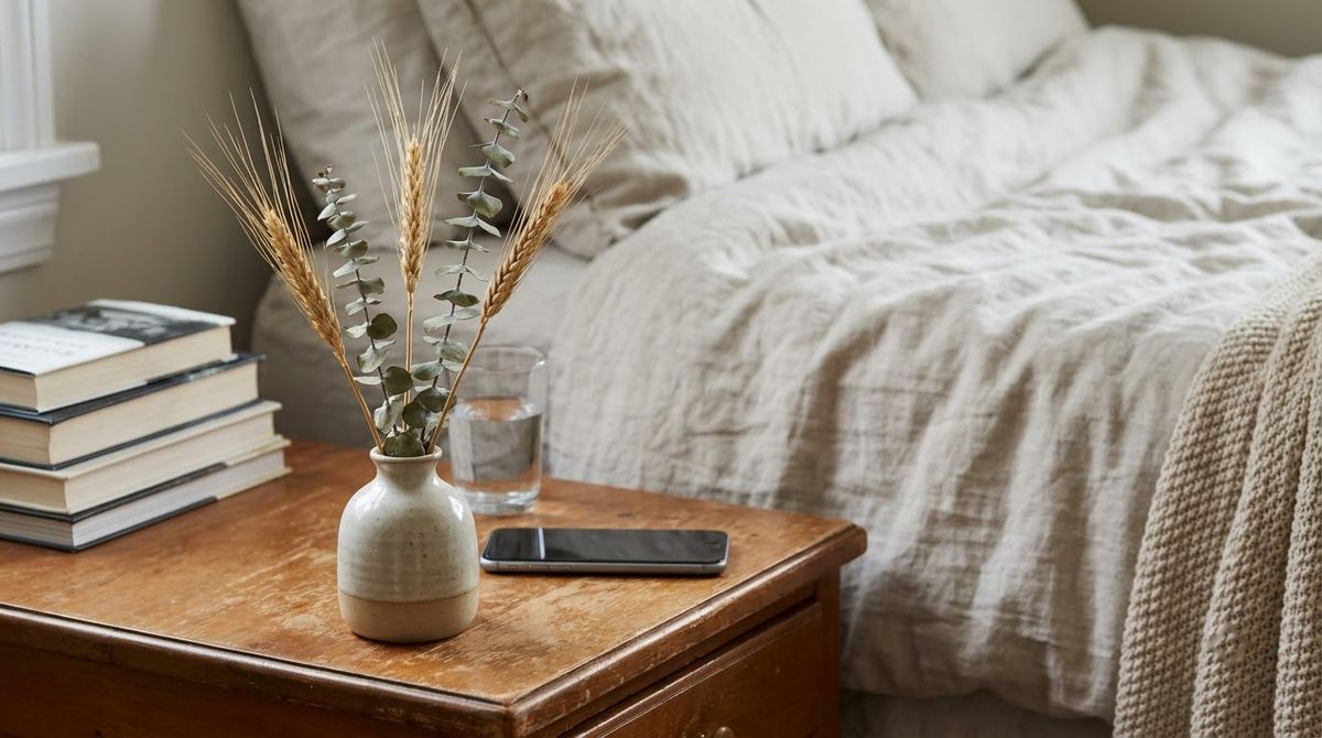Bud Vase of Dried Stems on the Nightstand: fall decor ideas idea