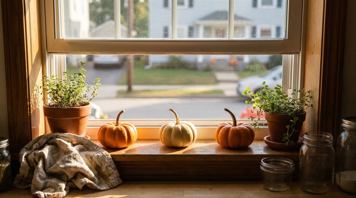 Windowsill Pumpkin Row: fall decor ideas idea