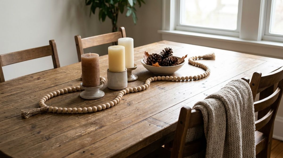 Wood Bead Garland as a Table Line: fall decor ideas idea