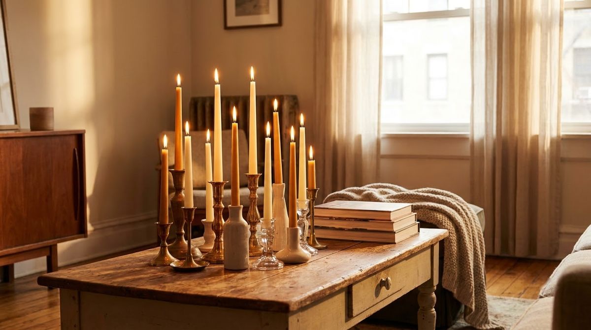Taper Candles in Mismatched Holders: fall decor ideas idea
