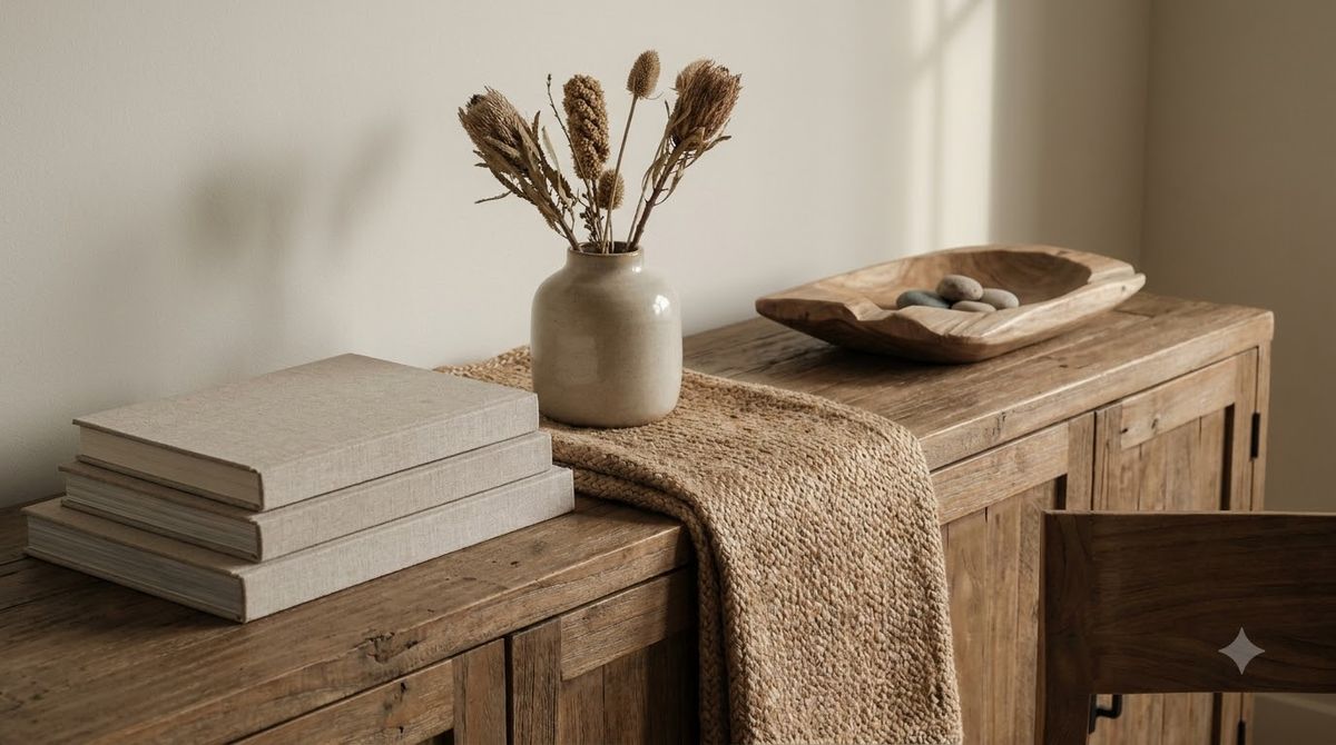 Layered rug setup — small patterned rug centered over a large jute base with a rug pad — search:"layered rugs living room jute"
