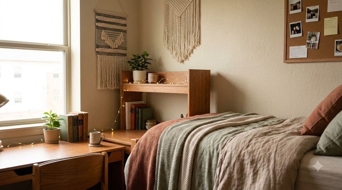 Close-up of a stackable bed riser under a metal dorm bed leg