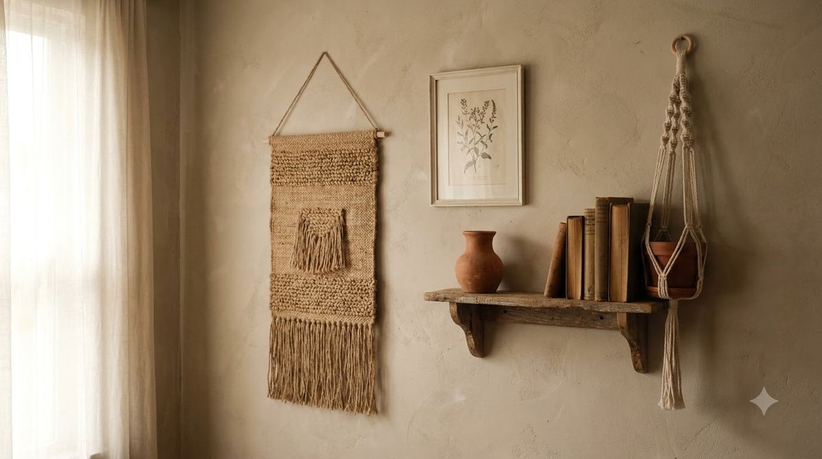 Dense salon-style gallery wall of mixed-size black frames above a linen sofa