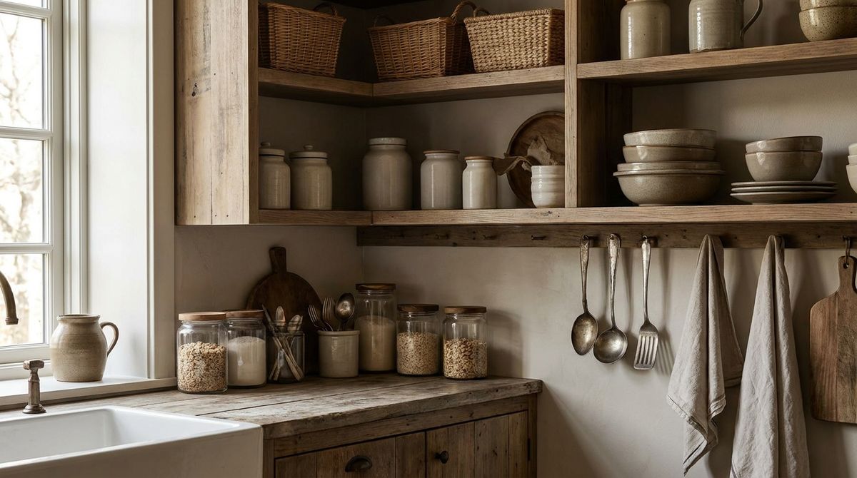 Spice jars arranged in an angled tiered drawer insert with labels facing up