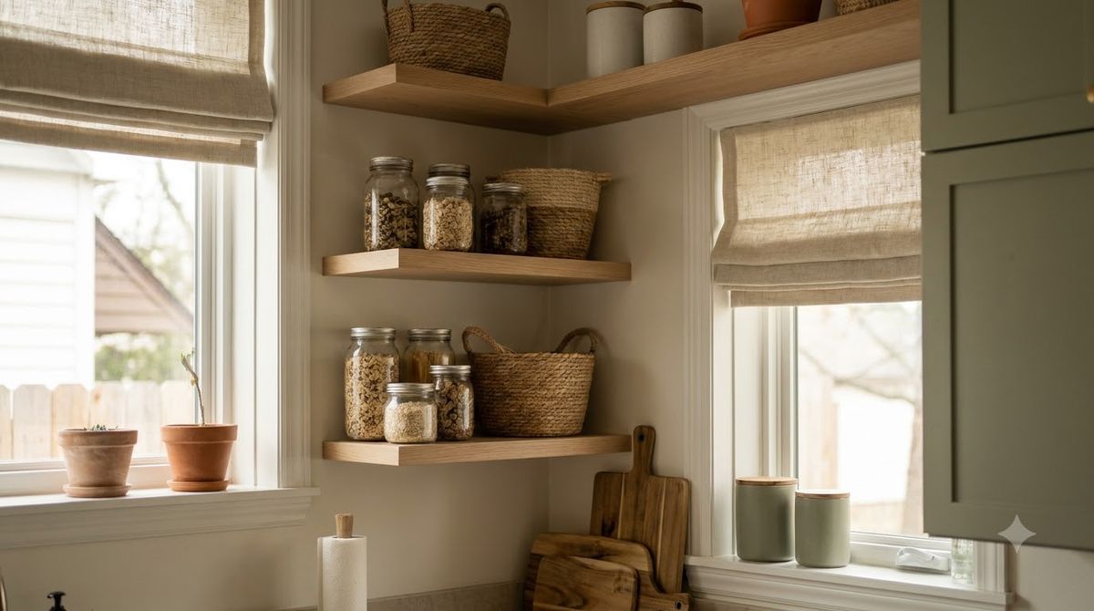 Rental kitchen with adhesive hooks, a tension rod, and a rolling cart, all damage-free Rental kitchen with adhesive hooks, a tension rod, and a rolling cart, all damage-free