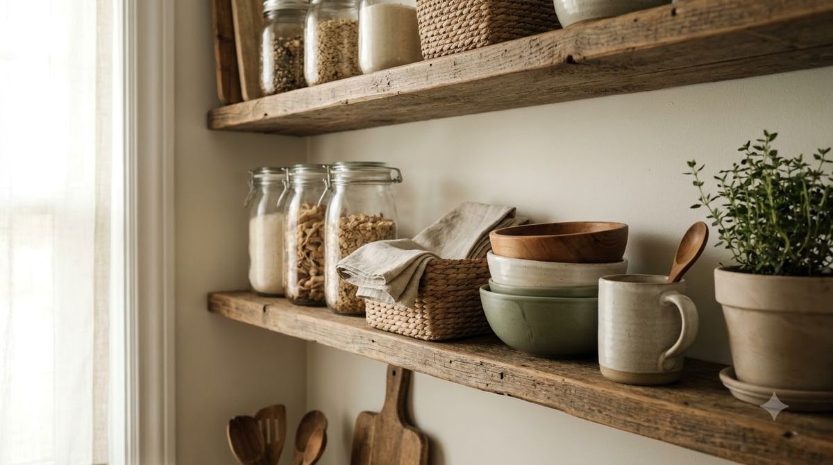 Small rolling kitchen cart holding produce, jars, and utensils beside a stove Small rolling kitchen cart holding produce, jars, and utensils beside a stove