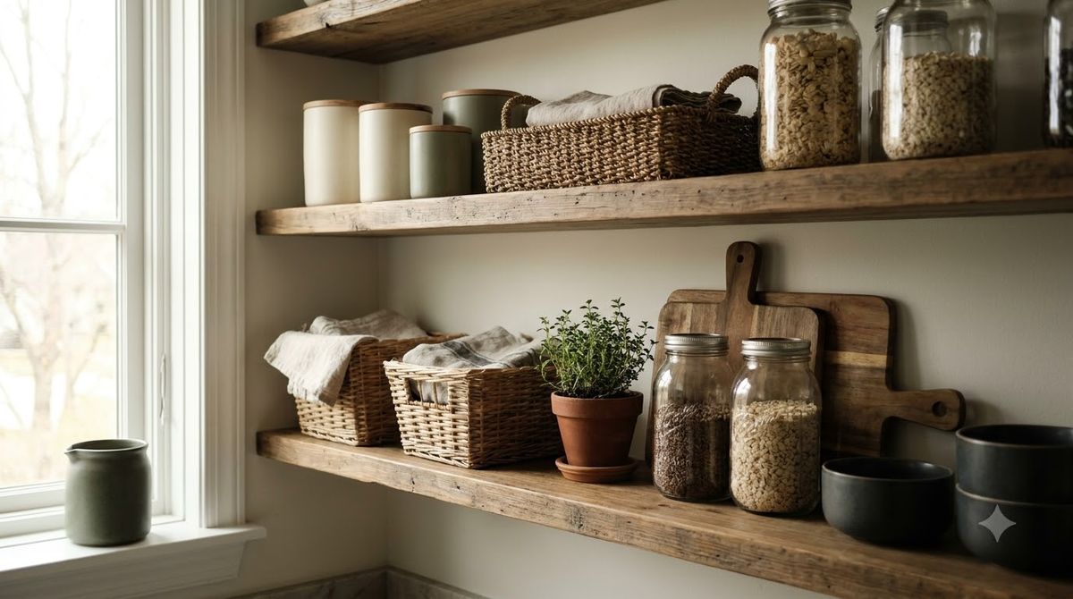 Organized under-sink cabinet with two-tier pull-out bins and hanging spray bottles