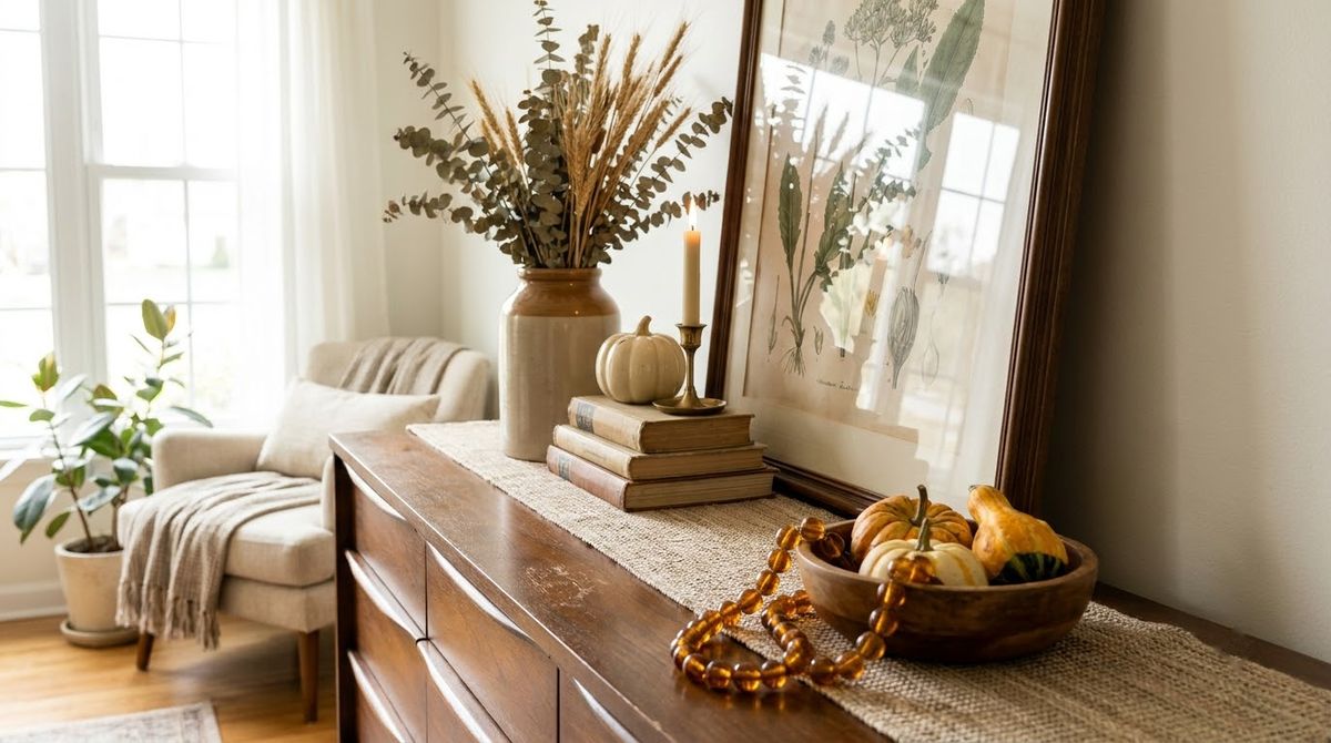 Dresser or Sideboard Top: fall mantel decor idea Dresser or Sideboard Top: fall mantel decor idea