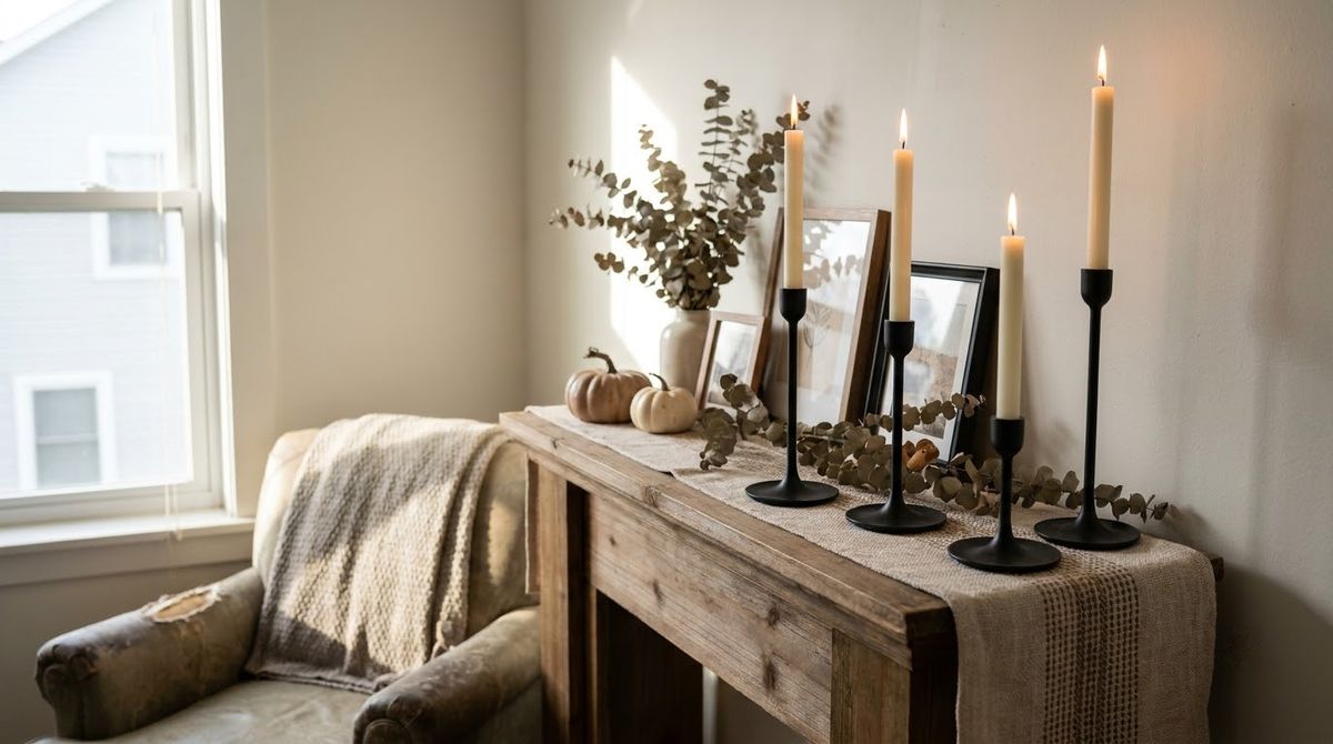 Black Candlestick Trio: fall mantel decor idea Black Candlestick Trio: fall mantel decor idea