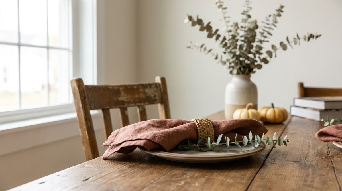 Eucalyptus Sprig Under the Napkin: fall table decor idea