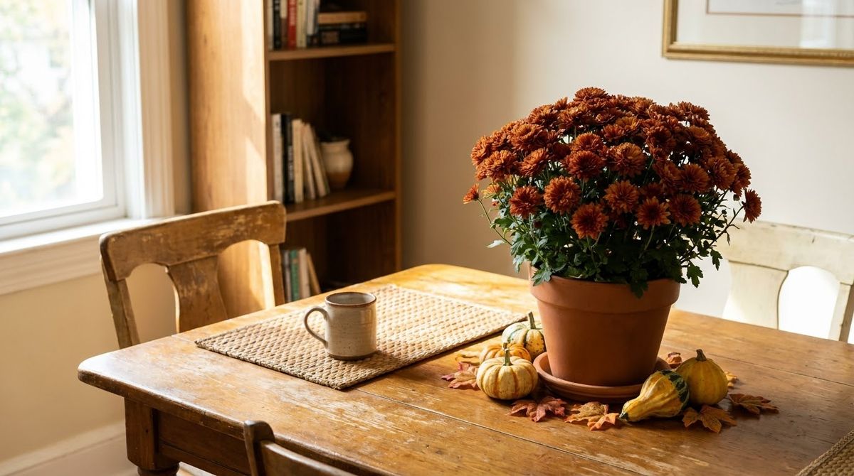 Potted Mum Centerpiece: fall table decor idea