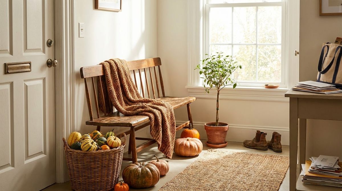 Bench or Chair With a Throw: fall front porch ideas idea Bench or Chair With a Throw: fall front porch ideas idea